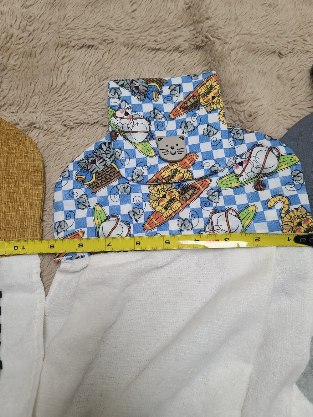 Lot 4 Handmade Cat Kitchen Hanging Dish Towels With Cute Buttons - Picture 5 of 6